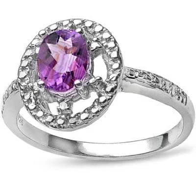 2/3 CT AMETHYST & DIAMOND 925 STERLING SILVER RING