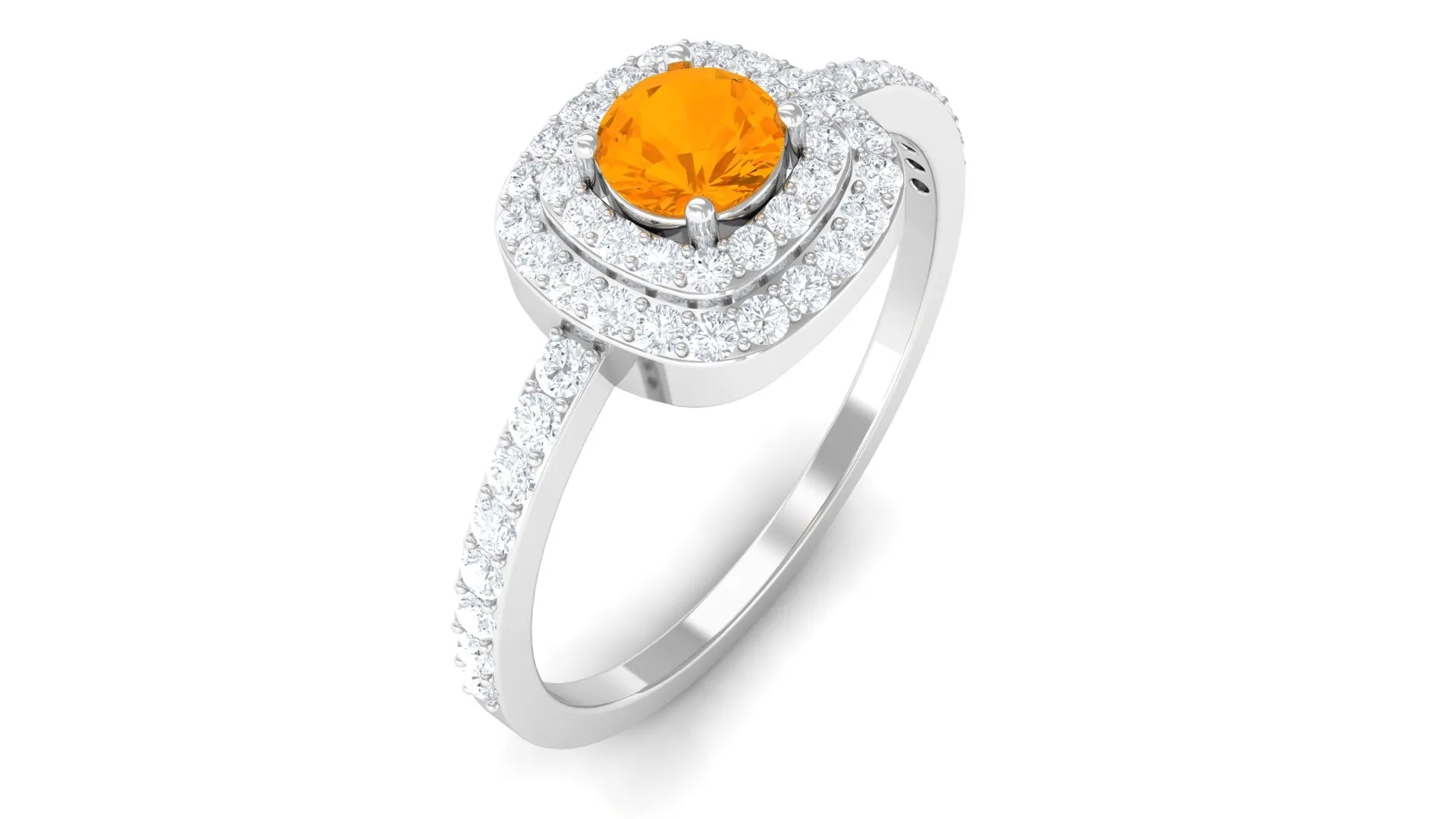 3/4 CT Classic Fire Opal Double Halo Engagement Ring with Diamond