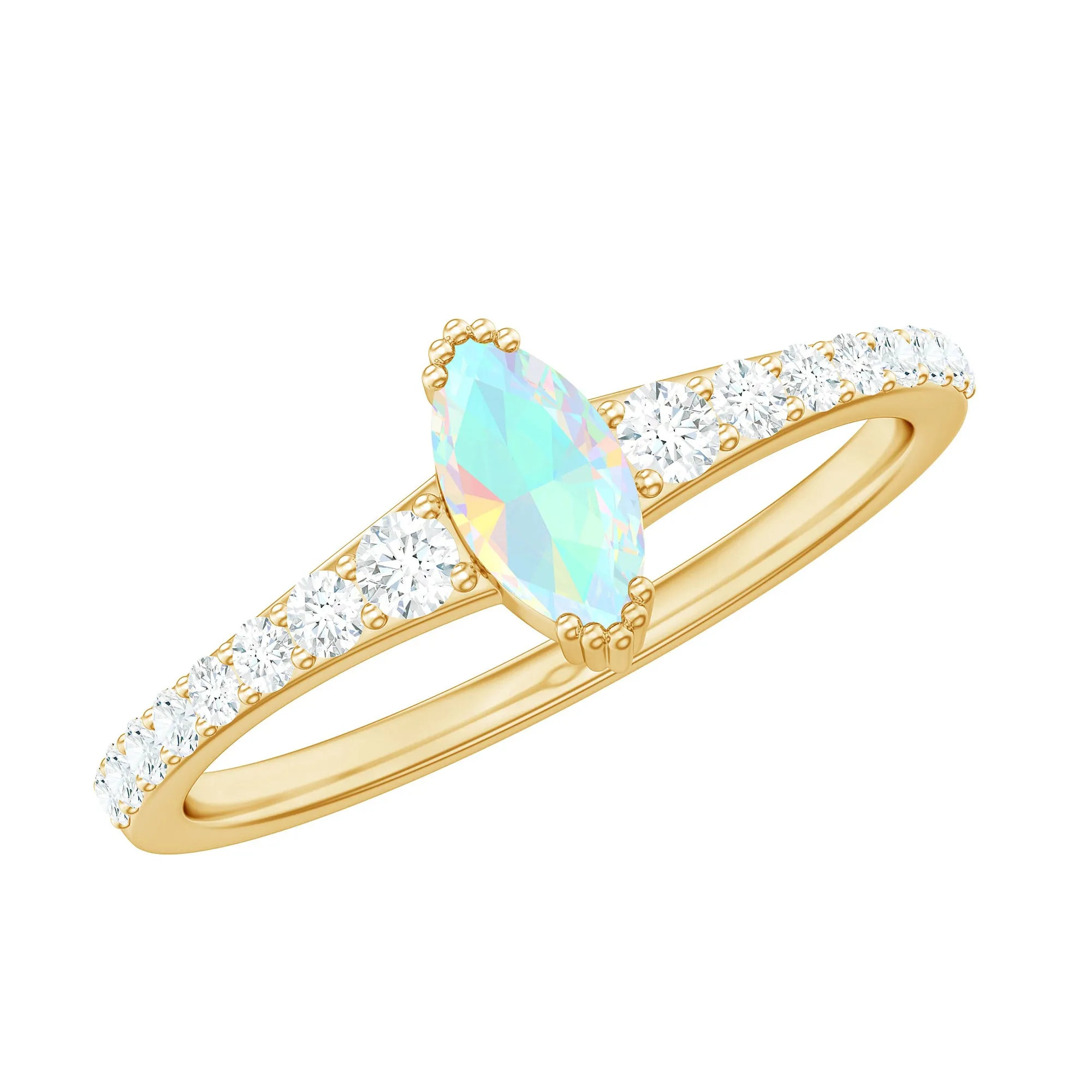 3/4 CT Natural Ethiopian Opal and Diamond Minimal Promise Ring