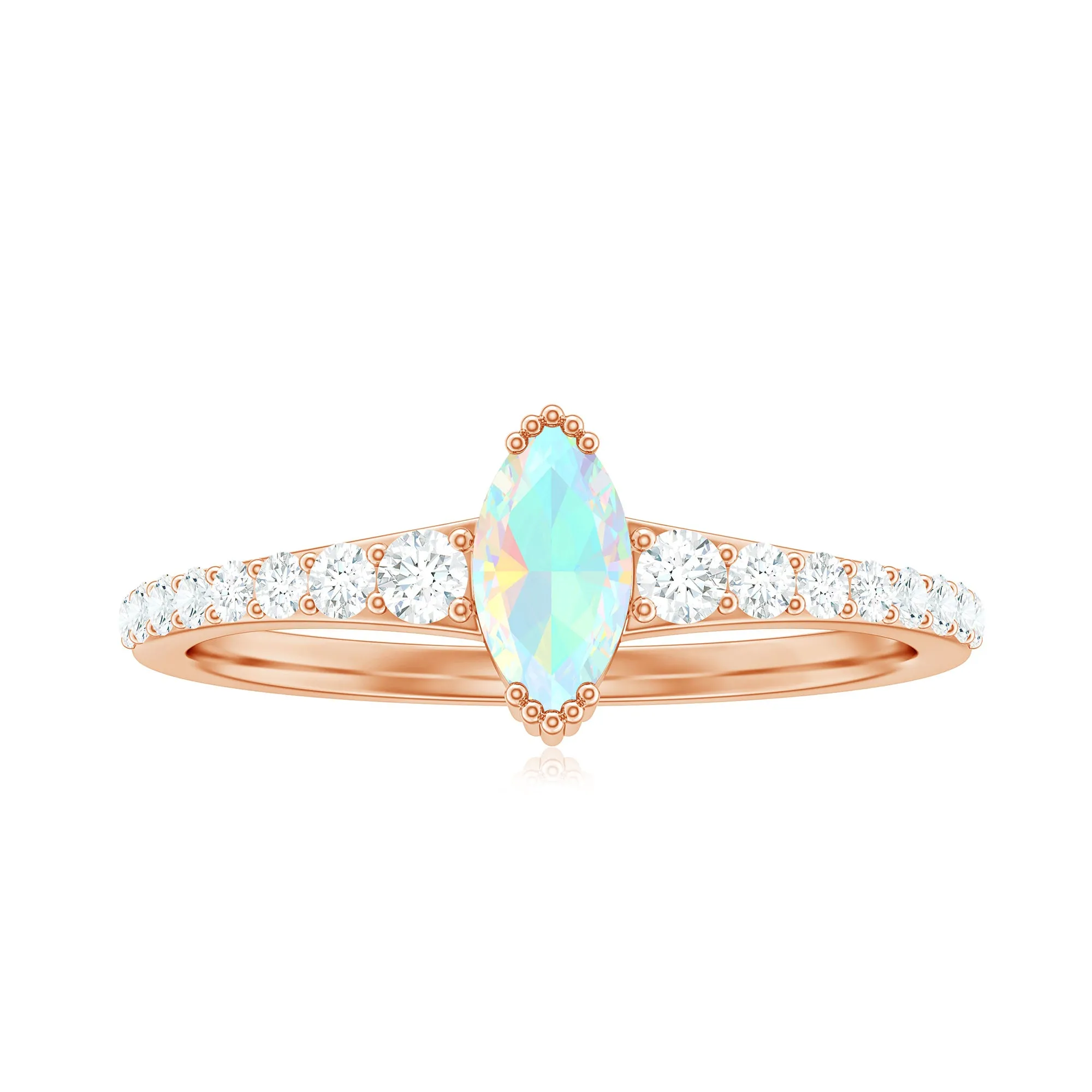 3/4 CT Natural Ethiopian Opal and Diamond Minimal Promise Ring