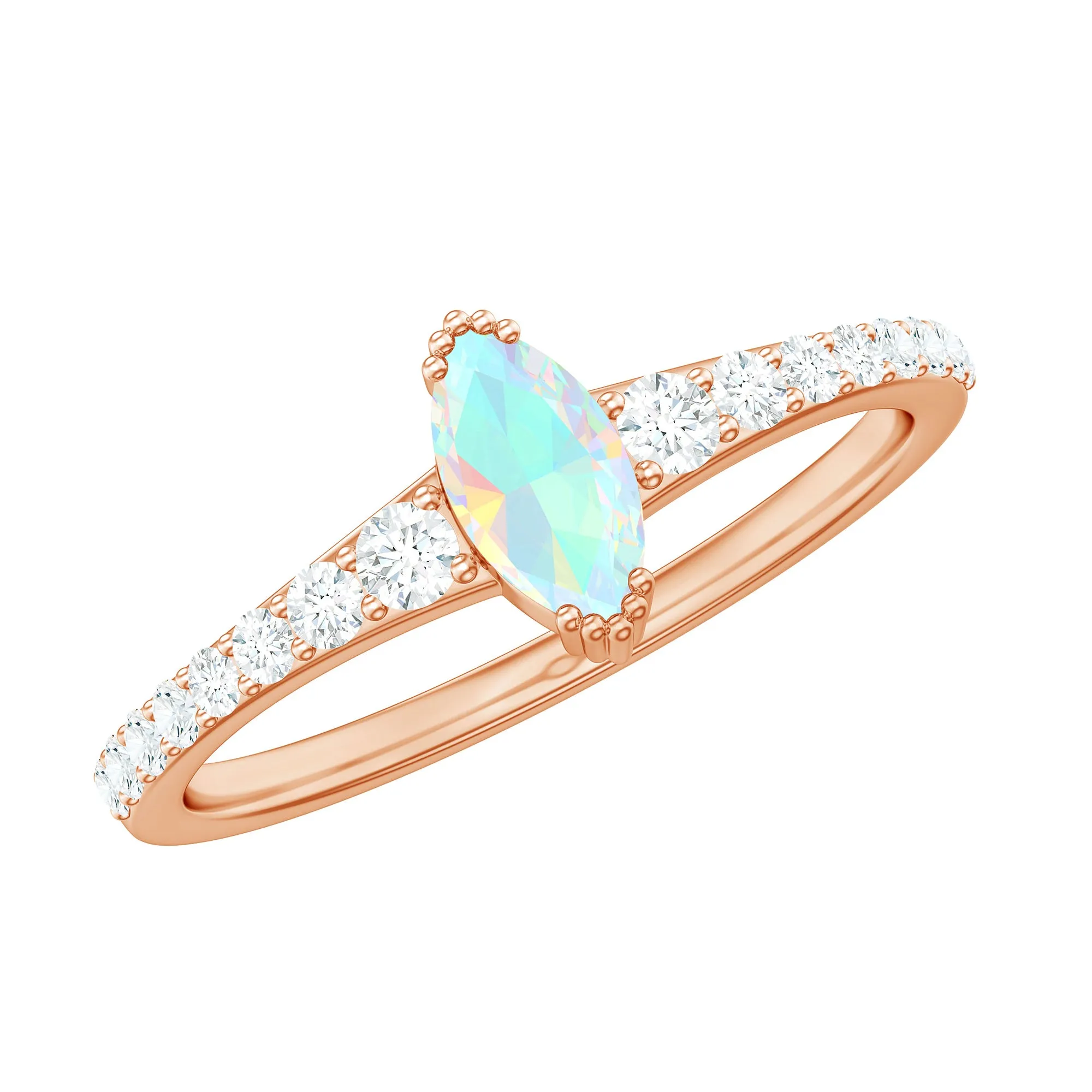 3/4 CT Natural Ethiopian Opal and Diamond Minimal Promise Ring