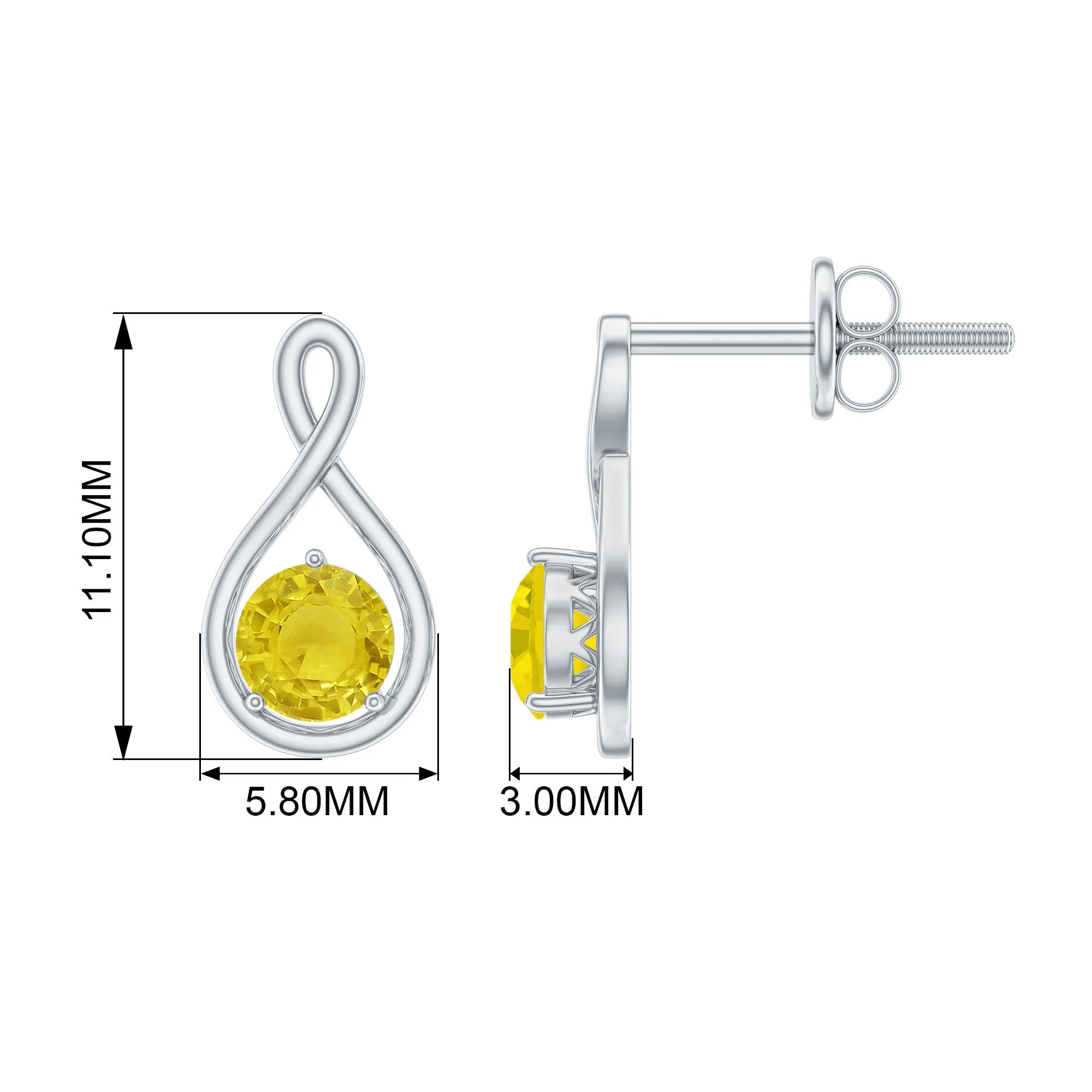 3/4 CT Round Cut Yellow Sapphire Infinity Solitaire Stud Earrings