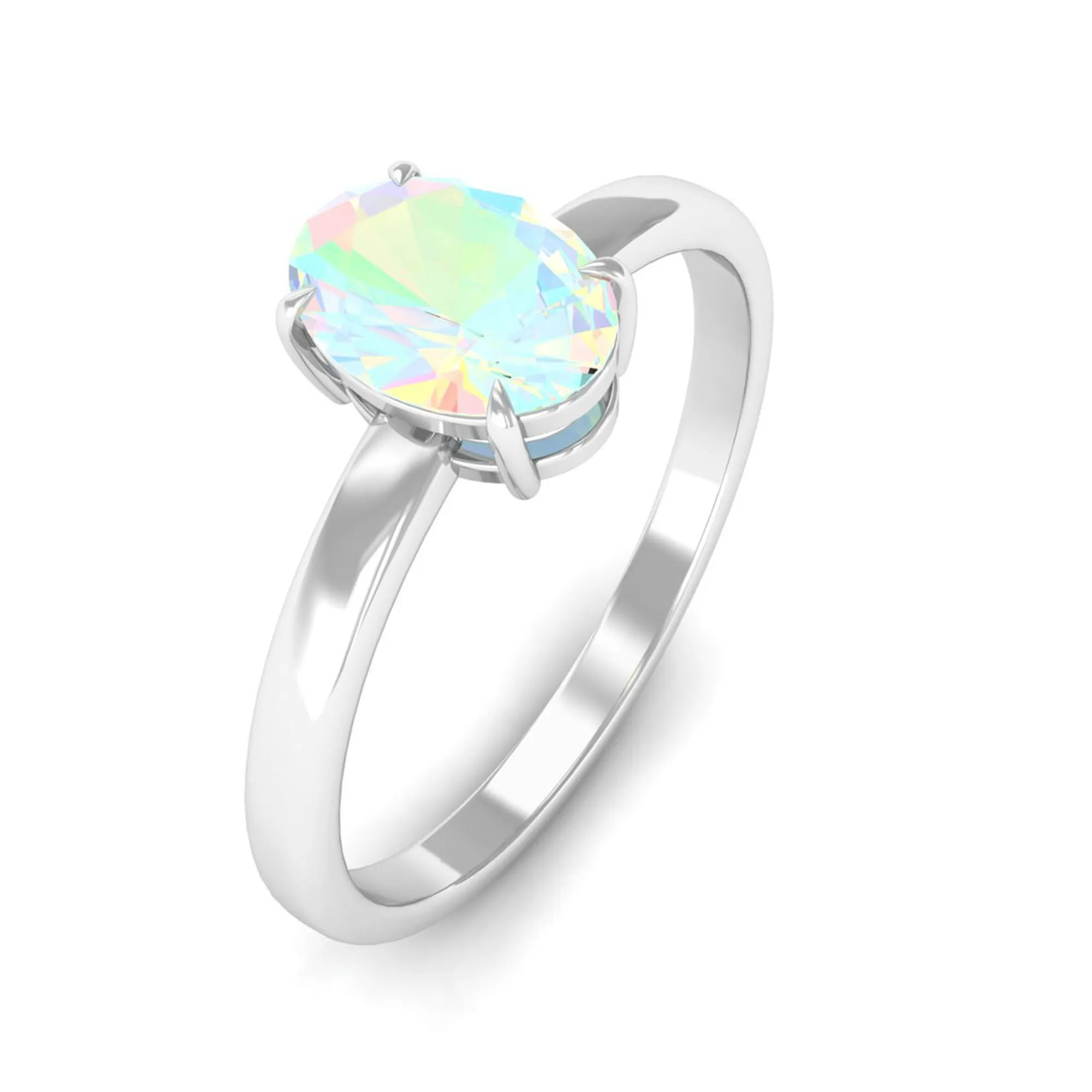 5X7 MM Oval Cut Ethiopian Opal Solitaire Ring in Claw Setting