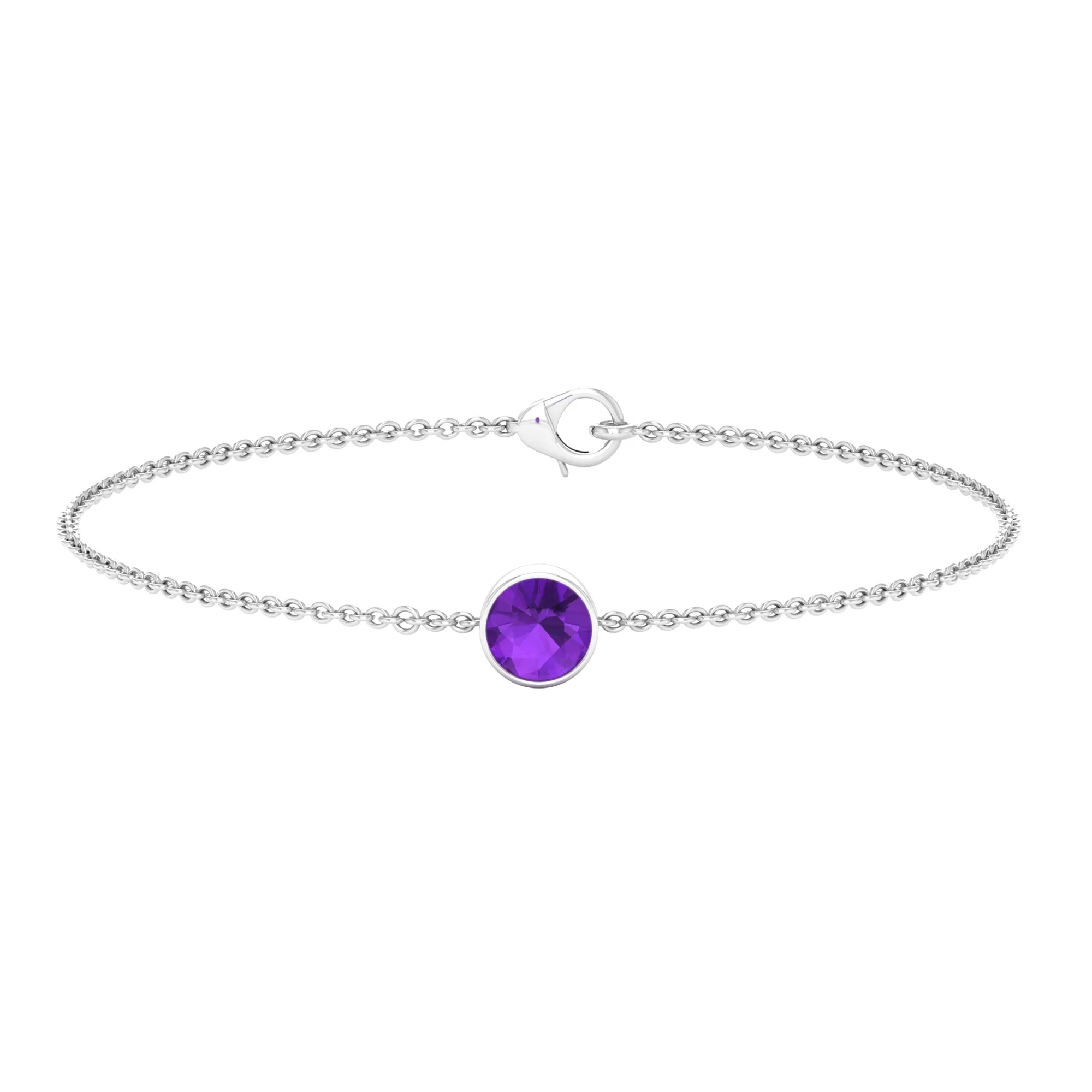 6 MM Bezel Set Amethyst Solitaire Gold Chain Bracelet