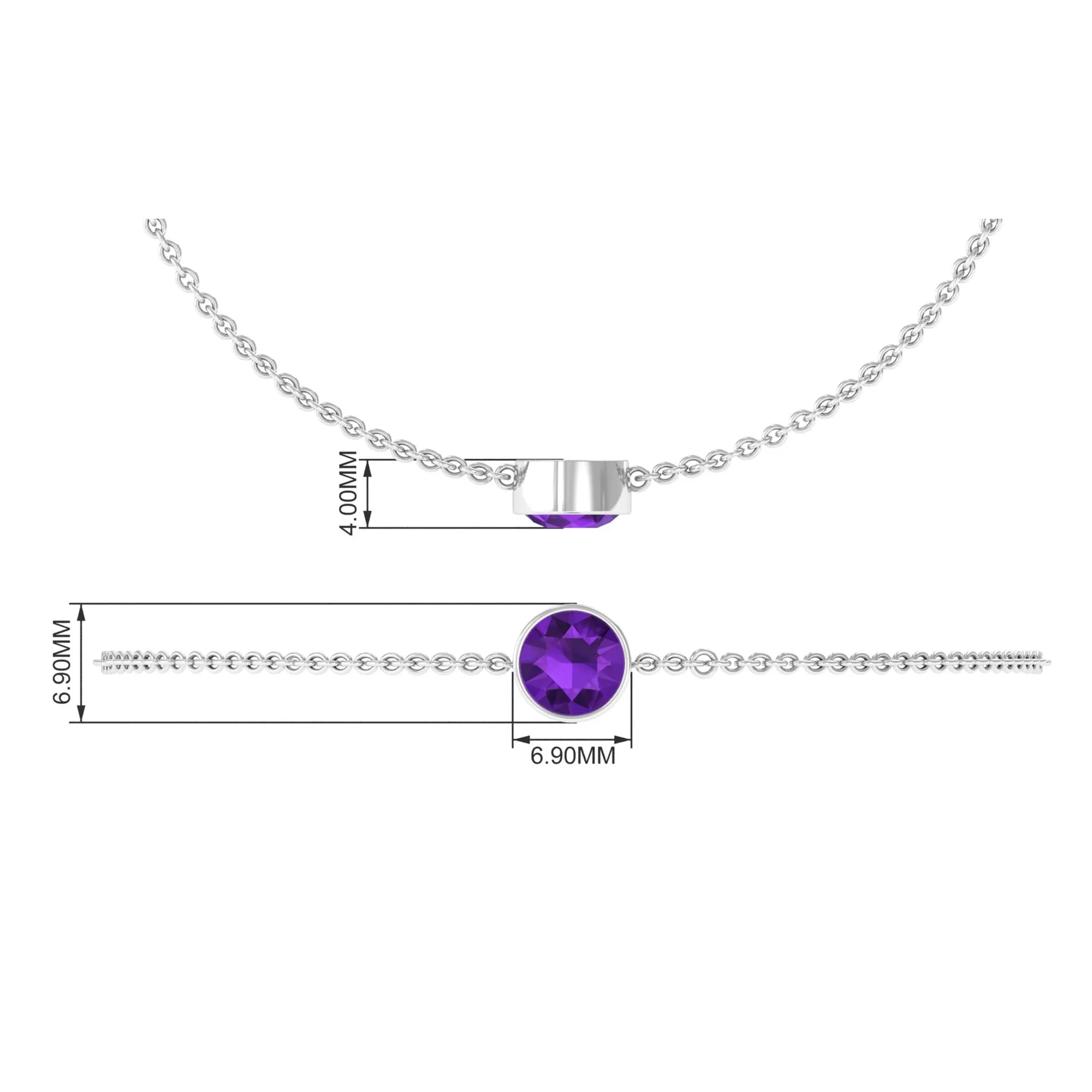 6 MM Bezel Set Amethyst Solitaire Gold Chain Bracelet