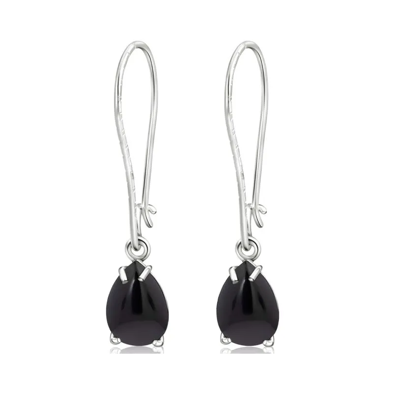 925 Silver Onyx Drop Earrings - July Birthstone, 7X10mm Vintage Gift