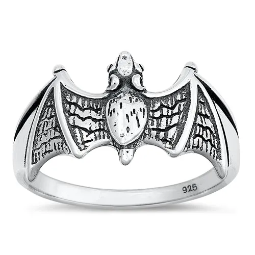 925 Sterling Silver Bat Ring For Men and Women. Medium Sized Bat.