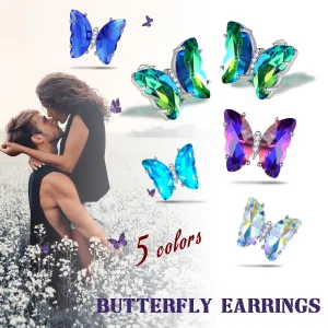 925 Sterling Silver Butterfly Earrings Birthstone Crystal Jewelry Gift Women