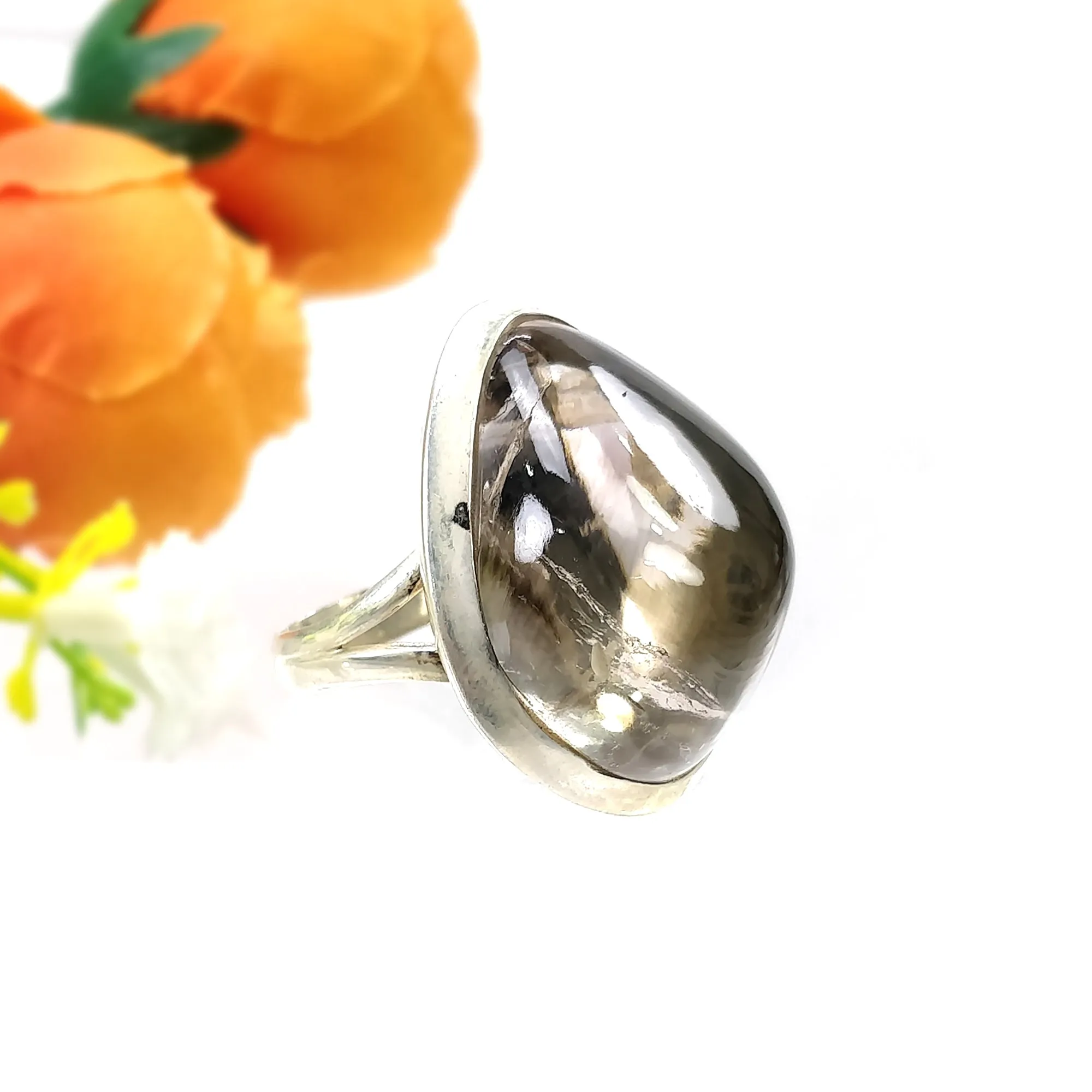 925 Sterling Silver RING : Natural AMETHYST Gemstone Uneven Shape Cabochon Bezel Set Fine Statement Unisex Ring 8.25US