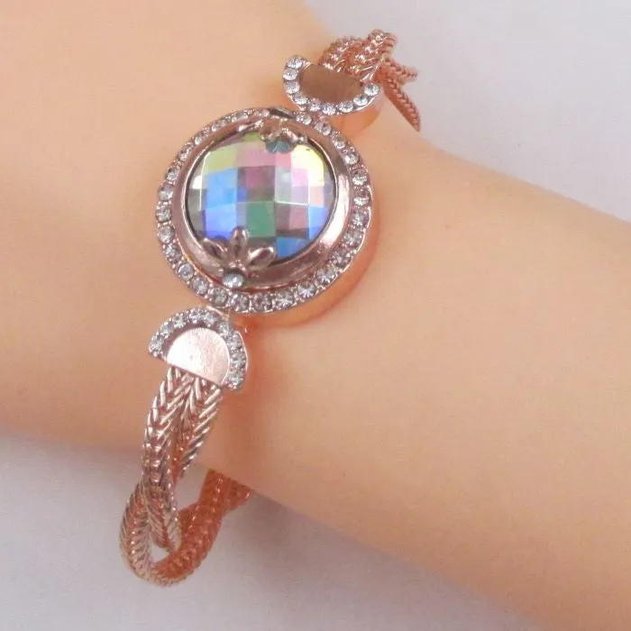 A/B Crystal & Rose Gold Bangle Bracelet