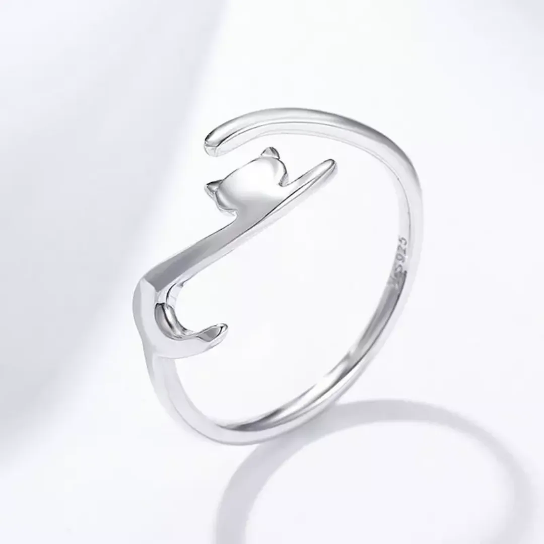 Abstract Open Cat Ring Sterling Silver