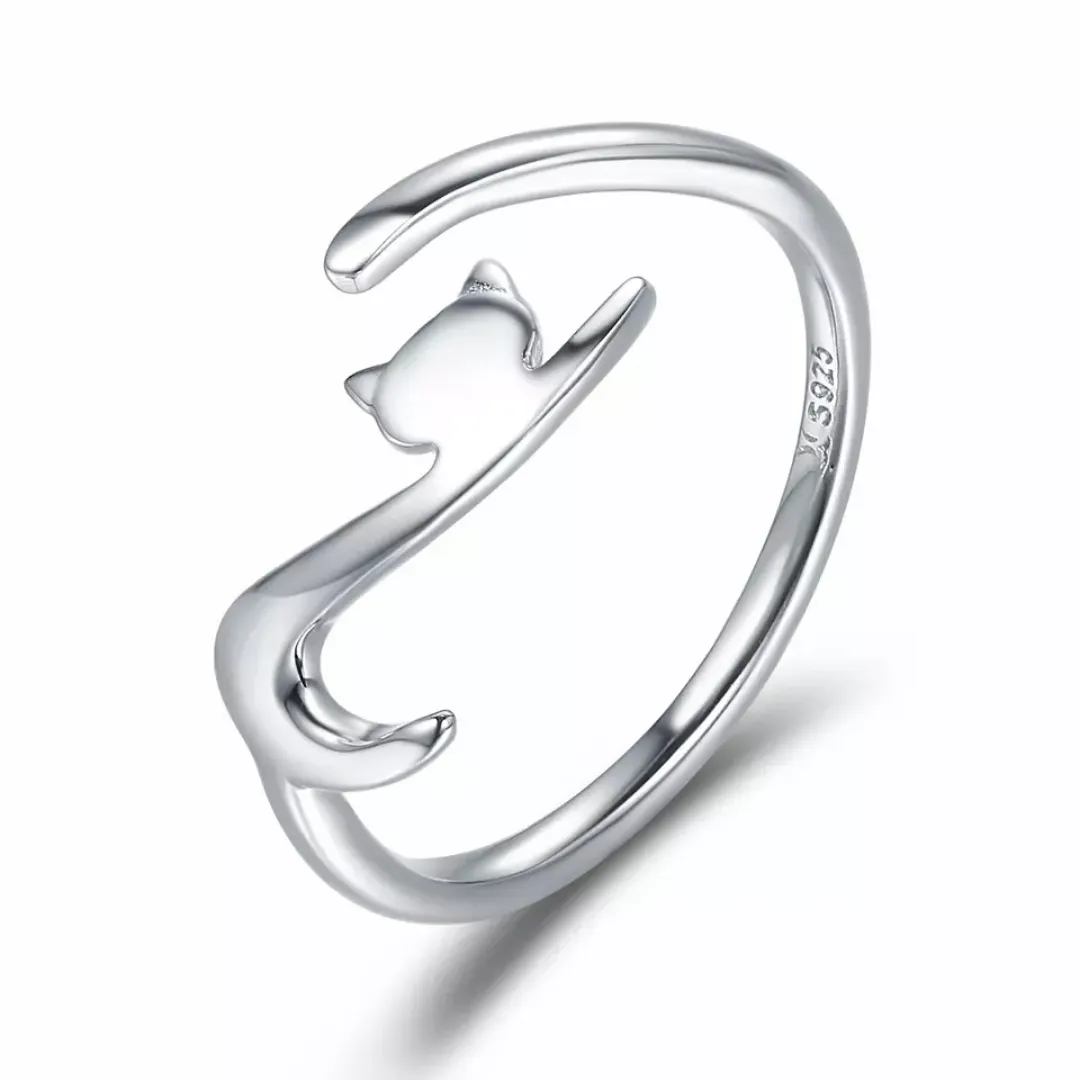 Abstract Open Cat Ring Sterling Silver