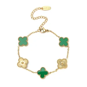 Alternating Clover Bracelet Green and Gold