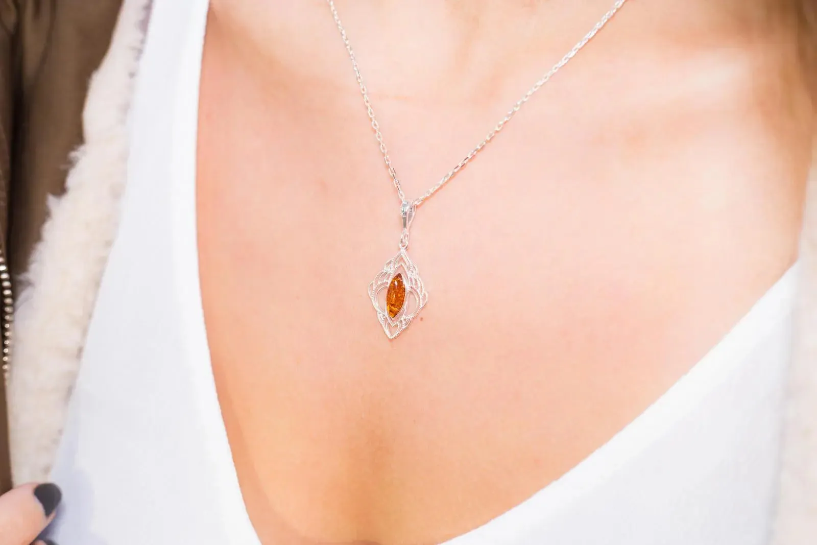 Amber Filigree Chandelier Pendant | Oriental Marquise Pendant | Cognac Amber