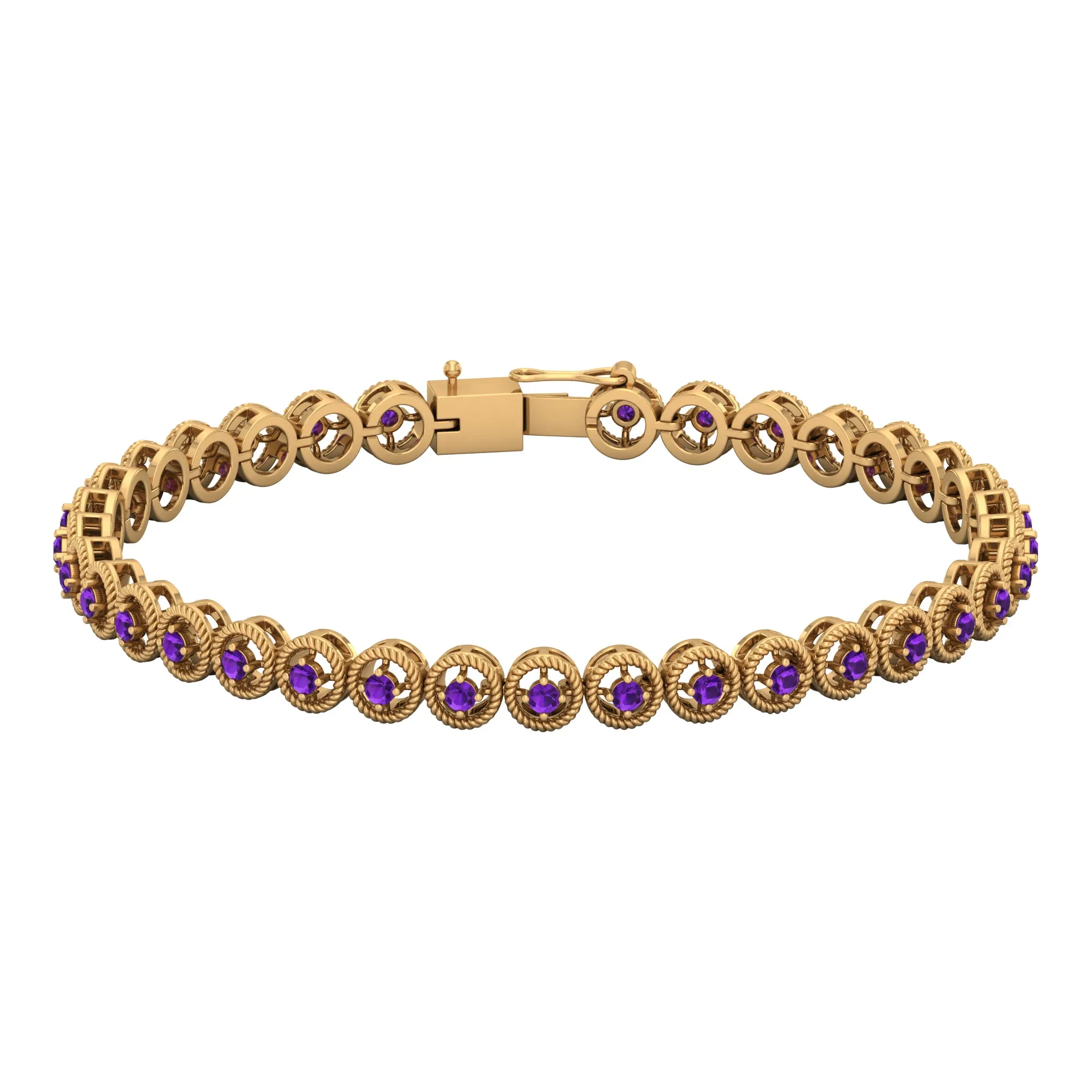 Amethyst Unisex Tennis Bracelet with Twisted Rope Detailing