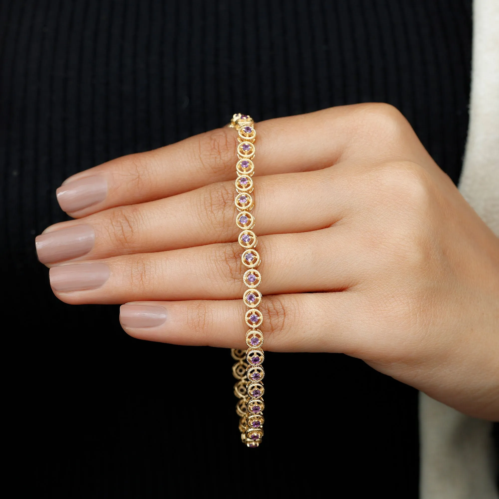 Amethyst Unisex Tennis Bracelet with Twisted Rope Detailing