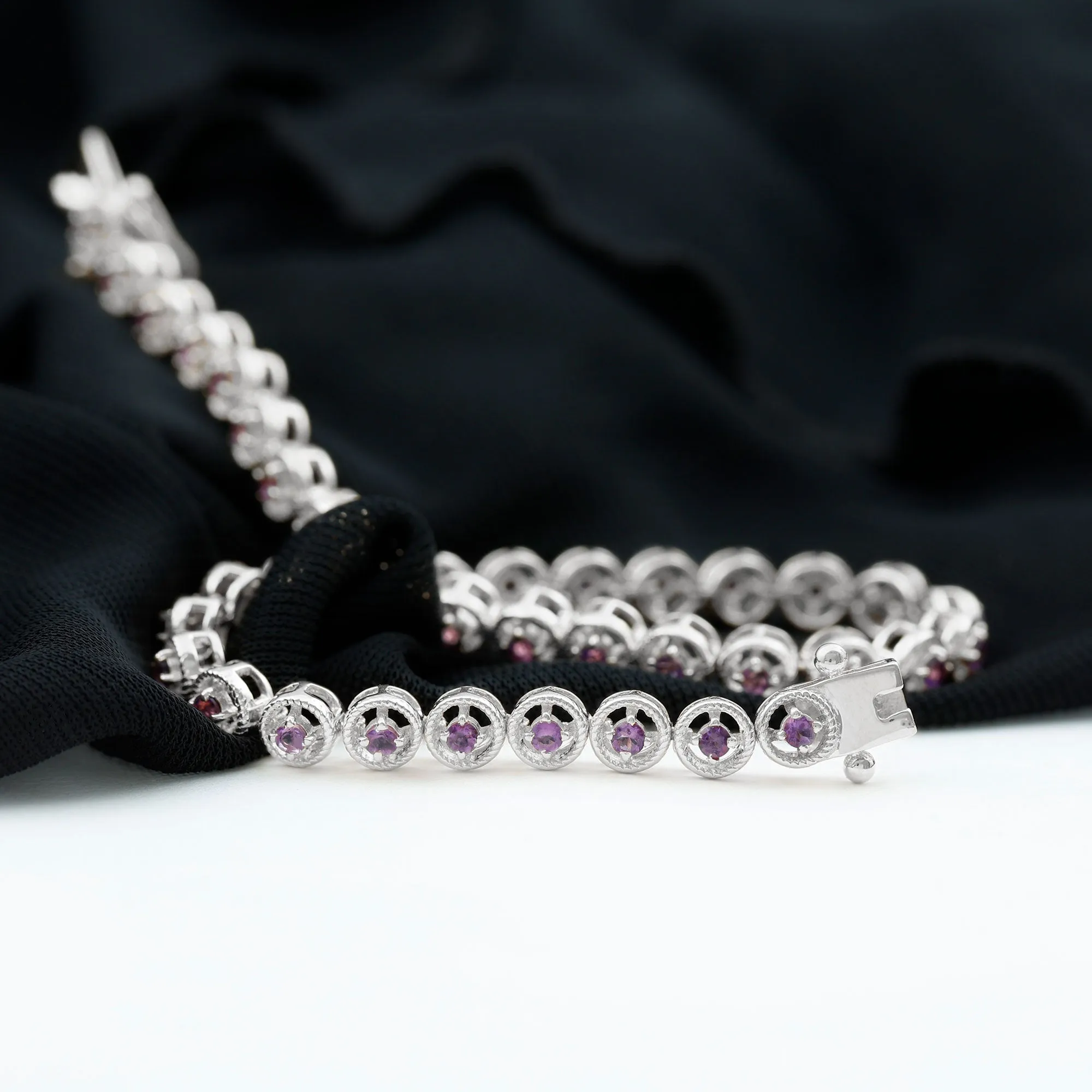 Amethyst Unisex Tennis Bracelet with Twisted Rope Detailing