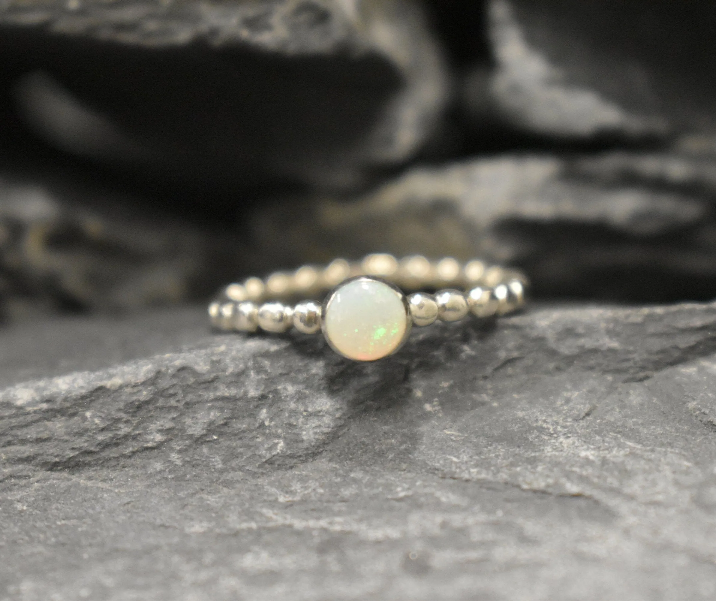 Australian Opal Ring - Natural Opal Ring - Round White Ring