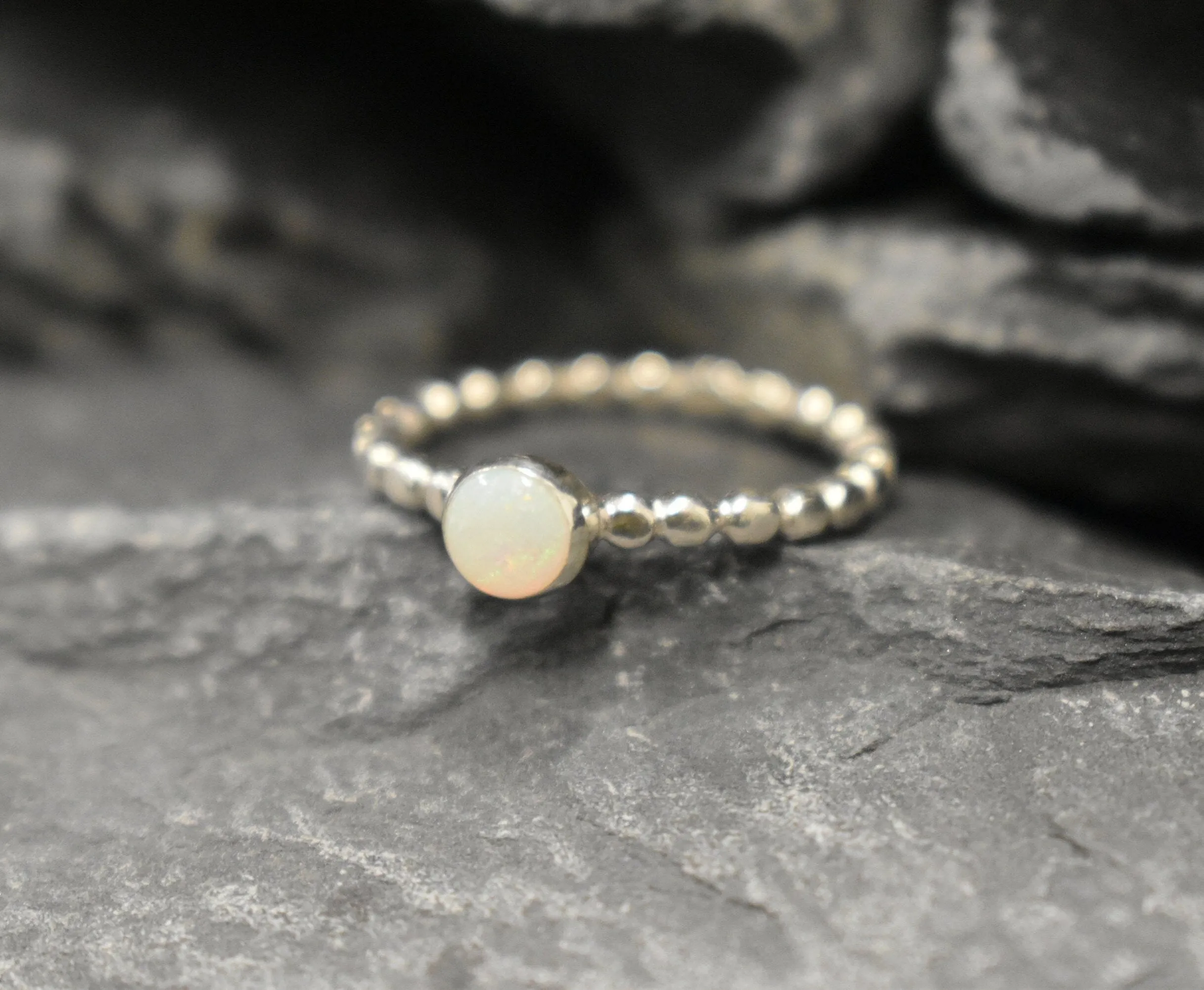 Australian Opal Ring - Natural Opal Ring - Round White Ring