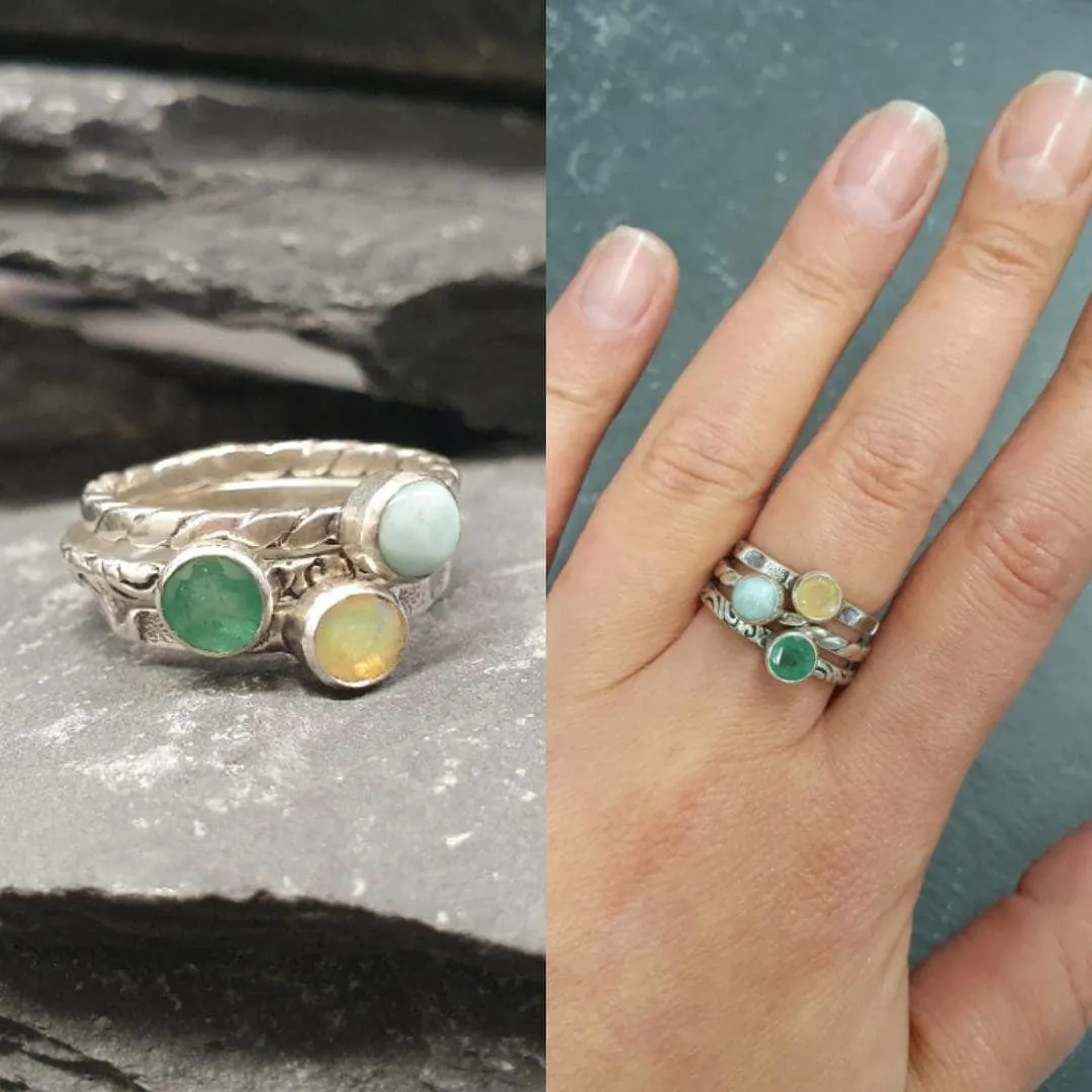 Australian Opal Ring - White Promise Ring - Twisted Silver Band