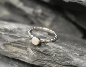 Australian Opal Ring - White Promise Ring - Twisted Silver Band