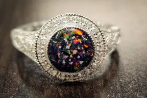 Bedazzled Filigree Circle Opal Cremation Ring