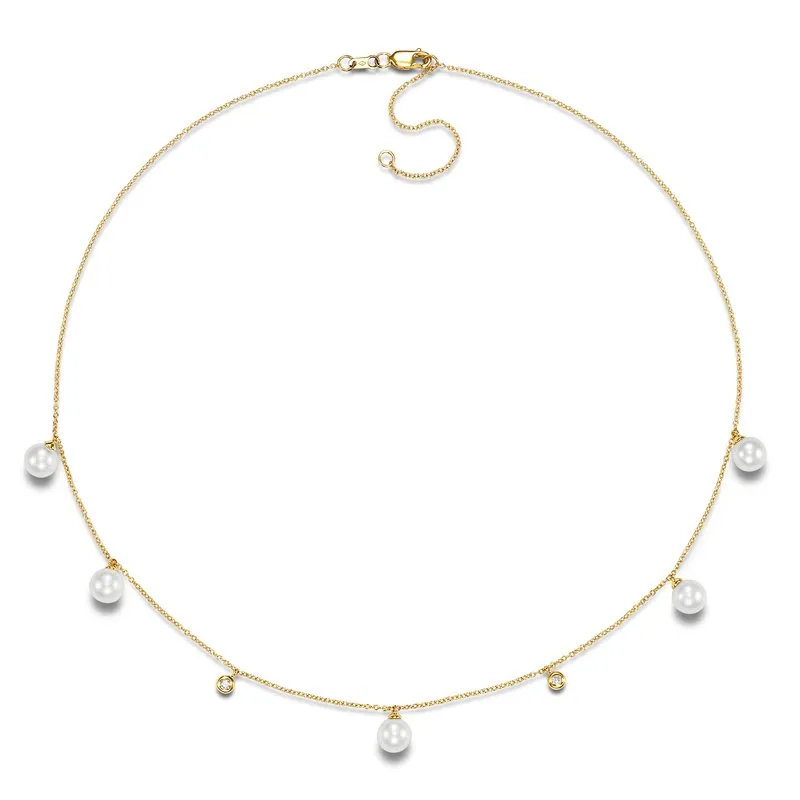 Bezel Set Diamond and Pearl Necklace