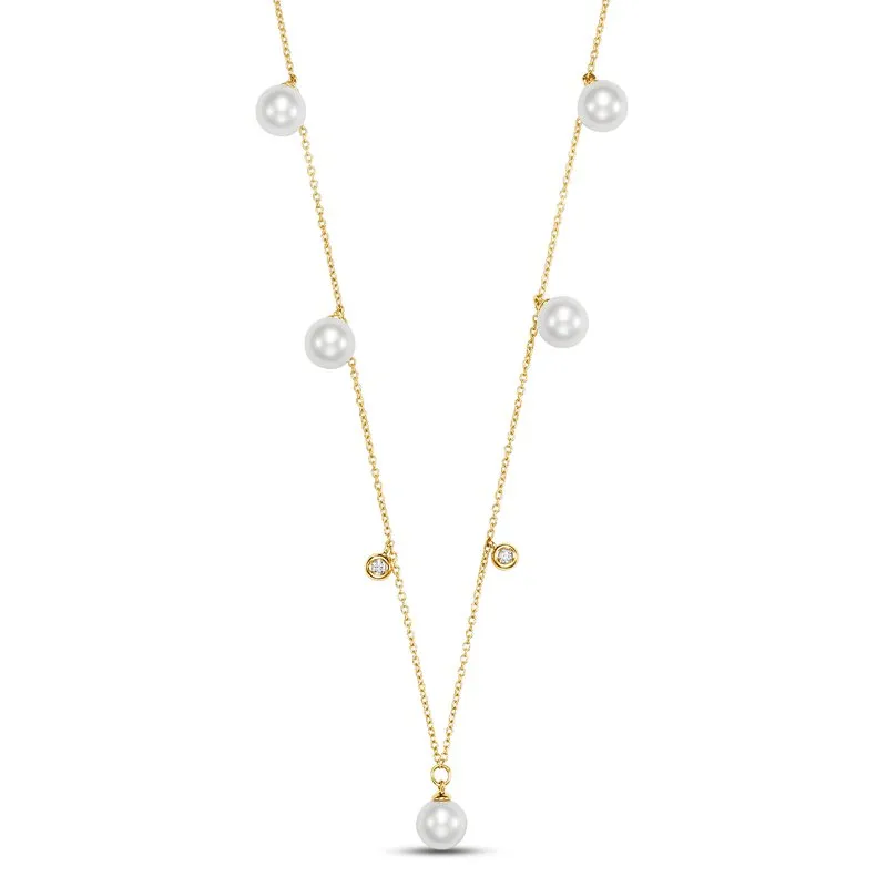 Bezel Set Diamond and Pearl Necklace