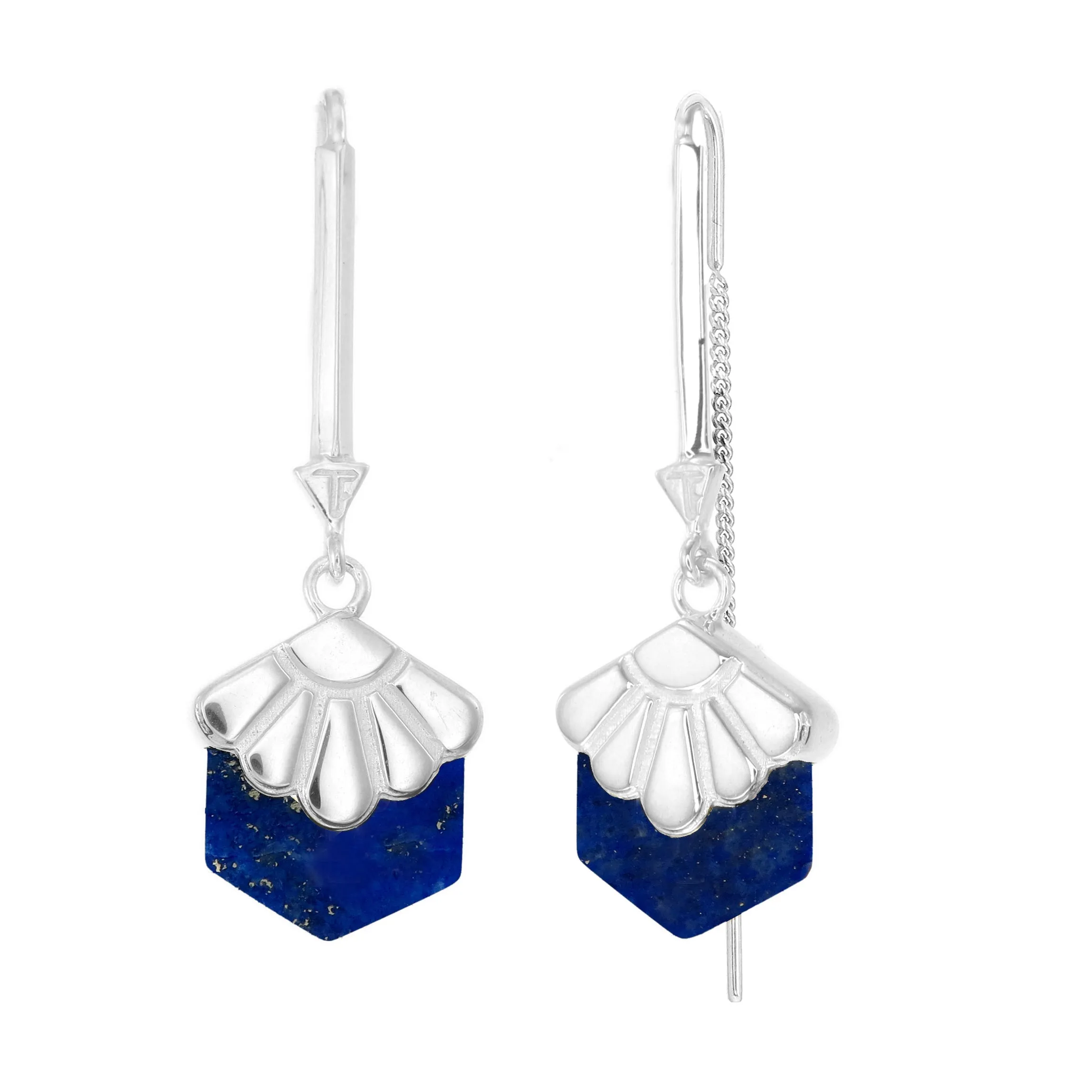 BIG DECO DAISY - PULL THROUGH EARRINGS - LAPIS LAZULI - SILVER