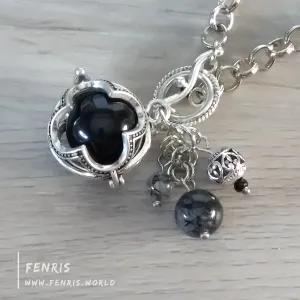 Black Agate Necklace Silver Gothic Sphere