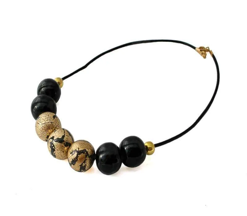 Black & Gold Statement Bead Necklace