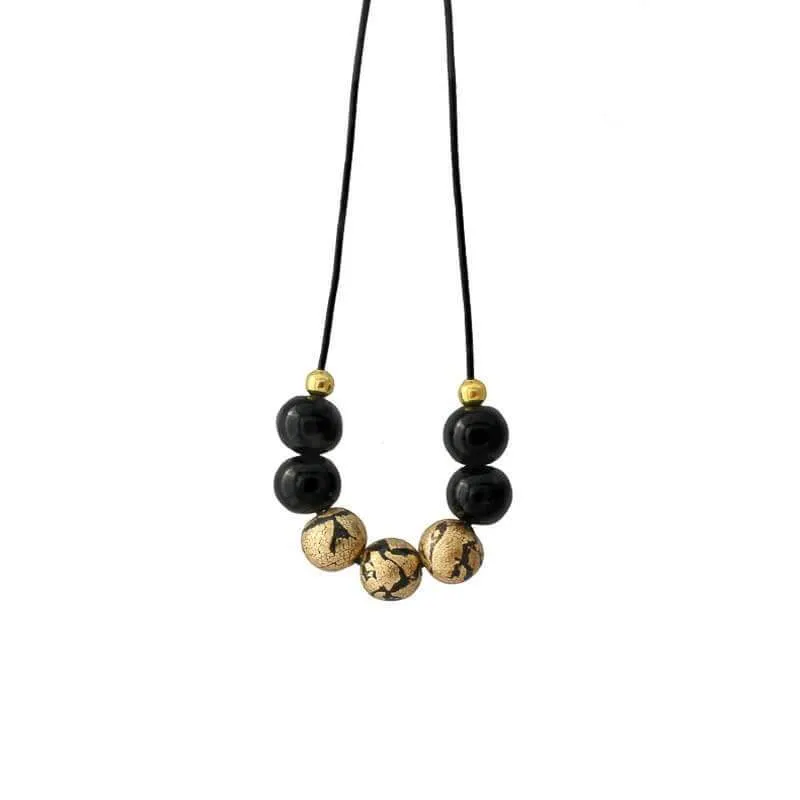 Black & Gold Statement Bead Necklace