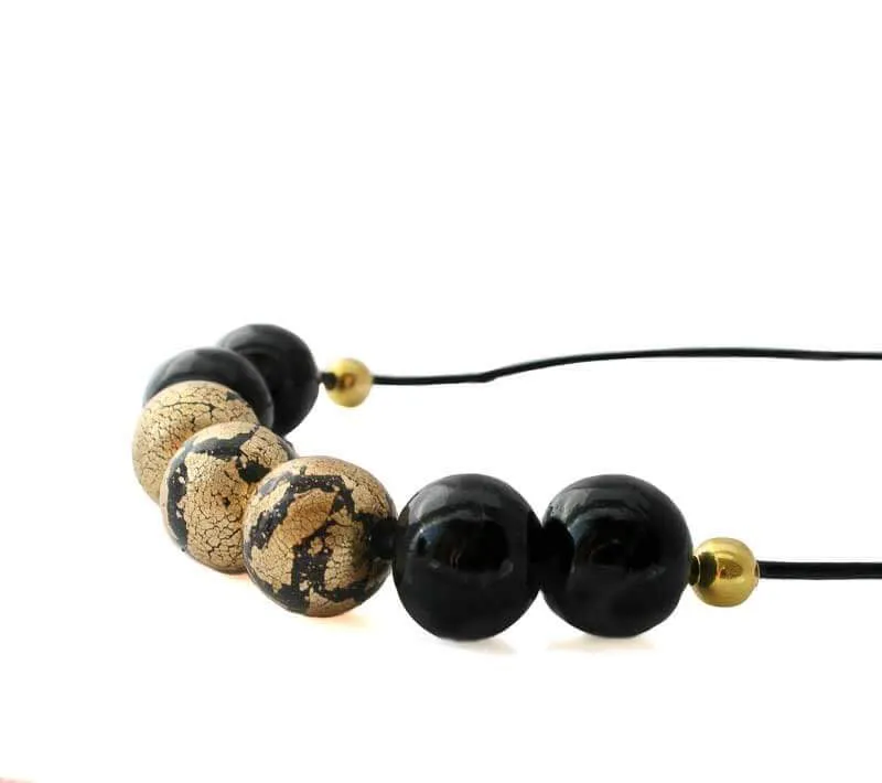 Black & Gold Statement Bead Necklace