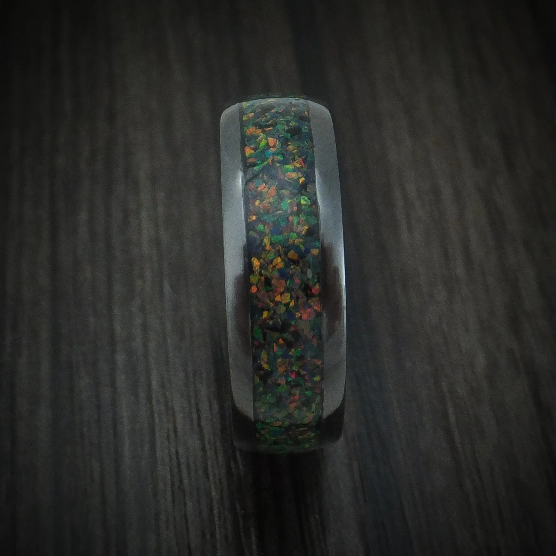 Black Zirconium And Opal Men's Ring Custom Made Band