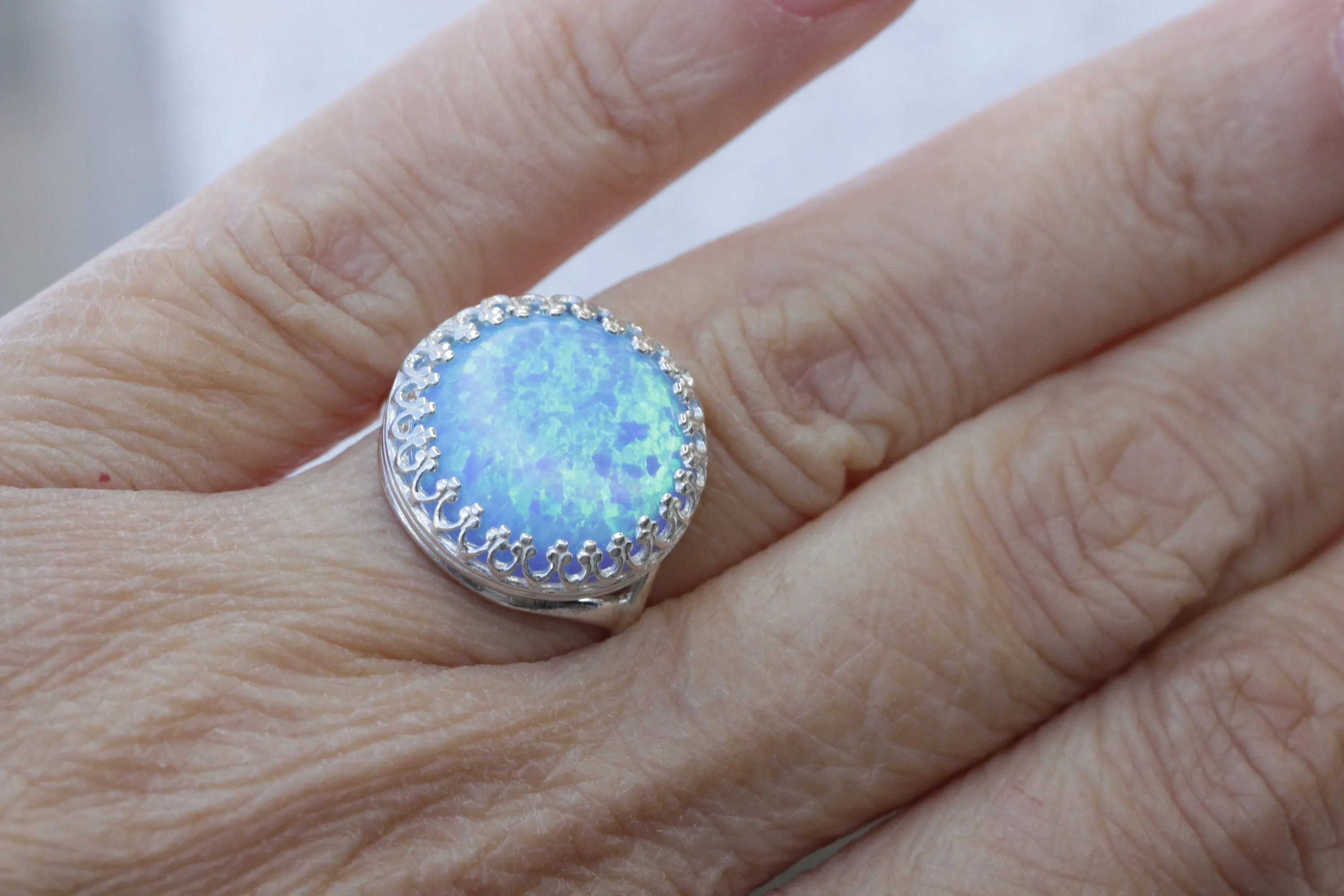 BLUE OPAL Silver Sterling RING