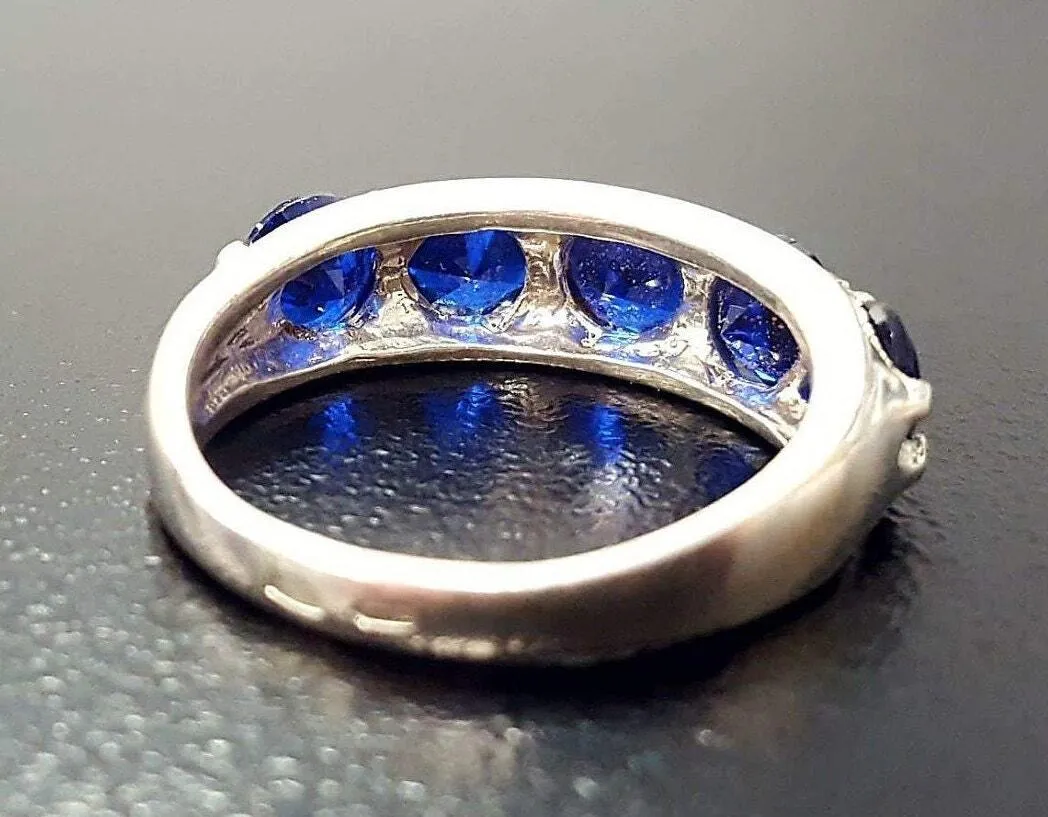 Blue Sapphire Ring - Half Eternity Sapphire Ring - Blue Wide Band