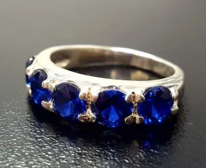 Blue Sapphire Ring - Half Eternity Sapphire Ring - Blue Wide Band