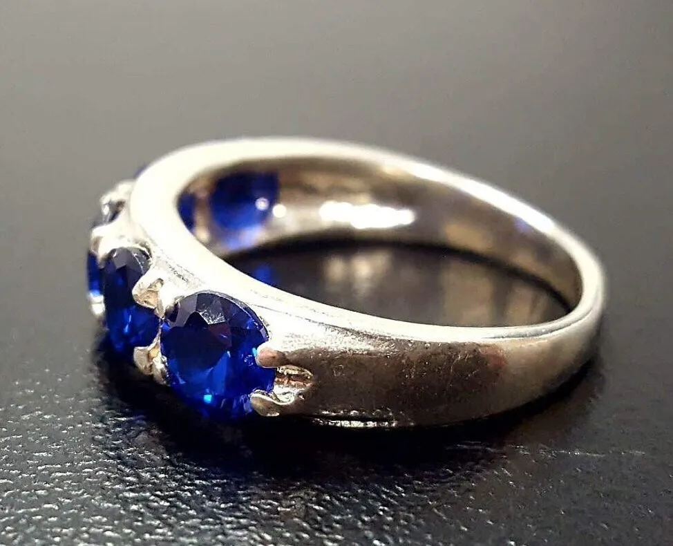 Blue Sapphire Ring - Half Eternity Sapphire Ring - Blue Wide Band