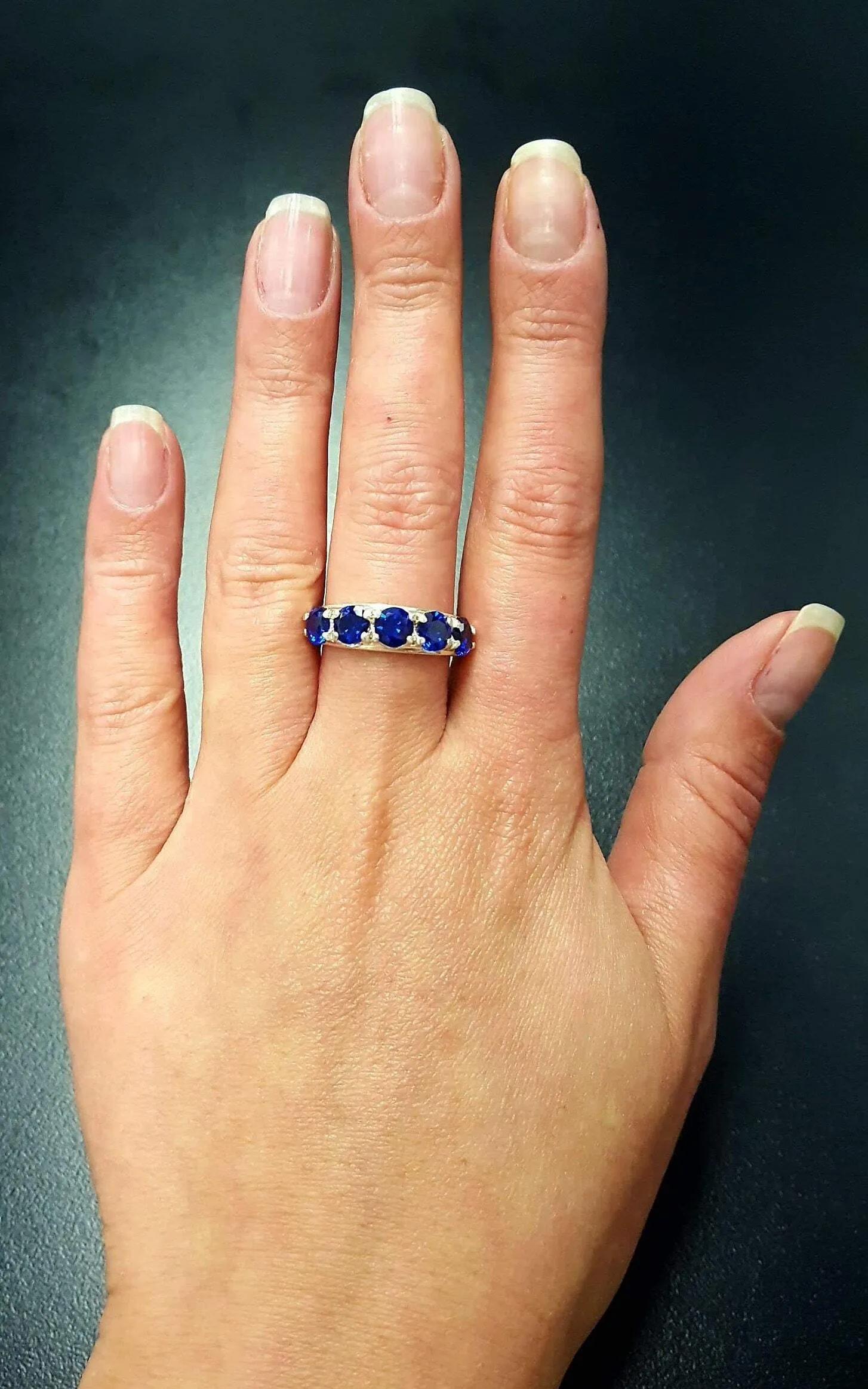 Blue Sapphire Ring - Half Eternity Sapphire Ring - Blue Wide Band