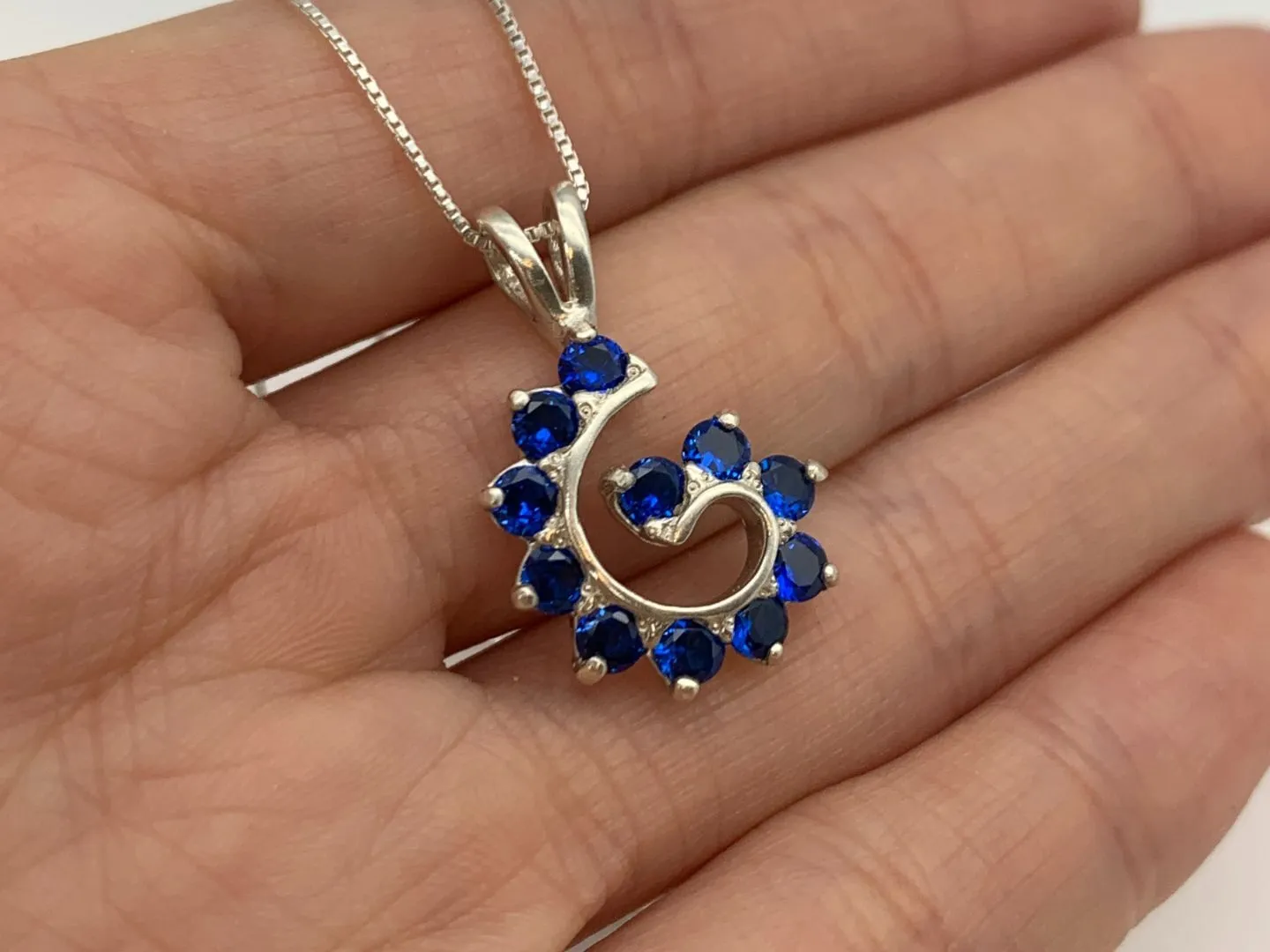 Blue Swirl Pendant - Spiral Sapphire Necklace - Vintage Statement Necklace