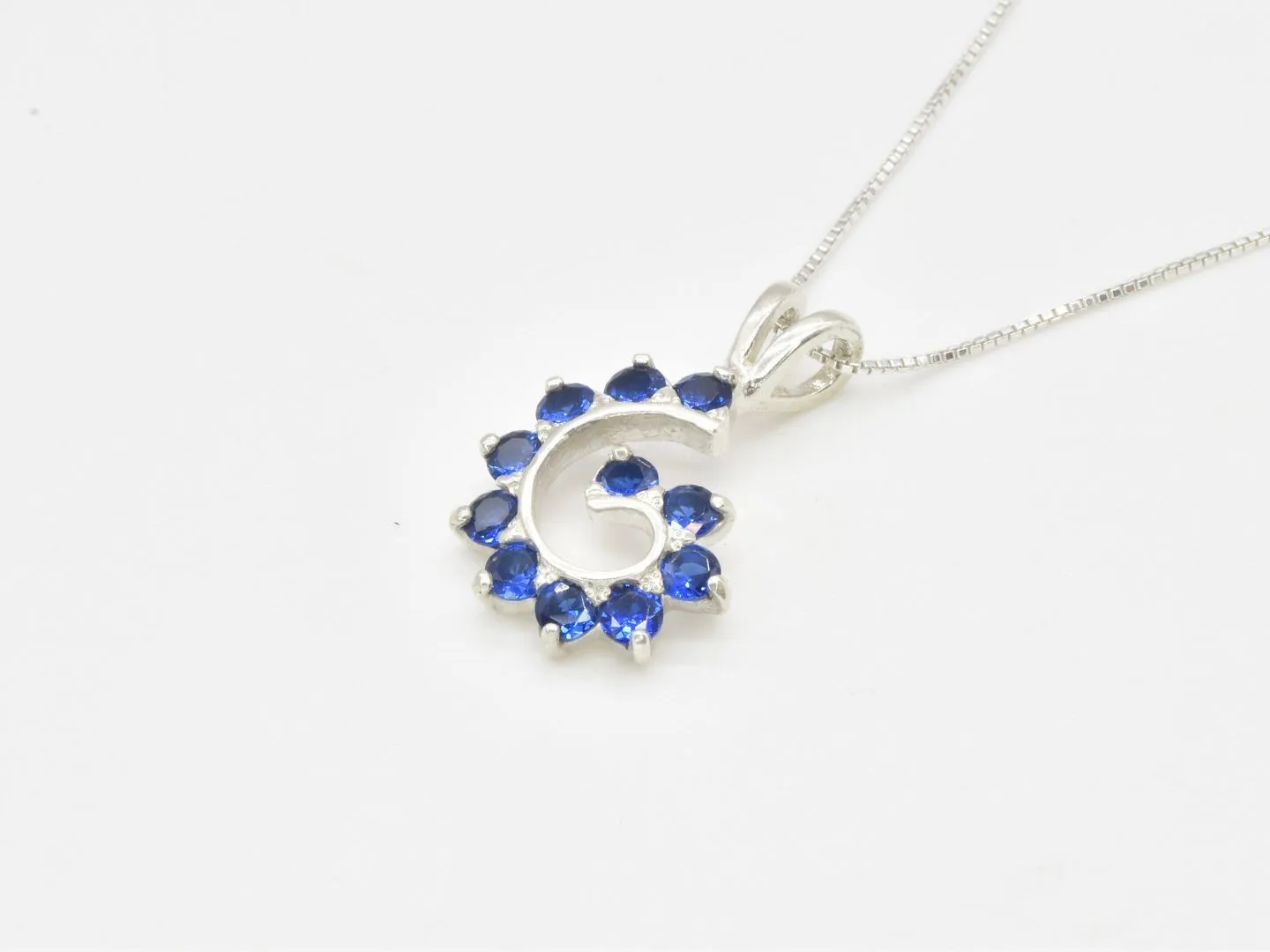 Blue Swirl Pendant - Spiral Sapphire Necklace - Vintage Statement Necklace