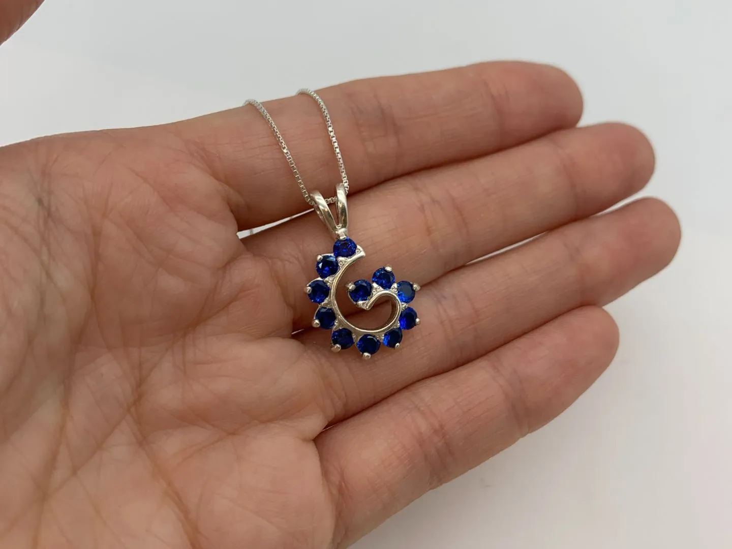 Blue Swirl Pendant - Spiral Sapphire Necklace - Vintage Statement Necklace