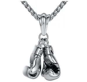 Boxing Gloves Necklace Silver Gold Stainless Steel Boxing Gloves Chain Fighter Boxer Jewelry 24in.