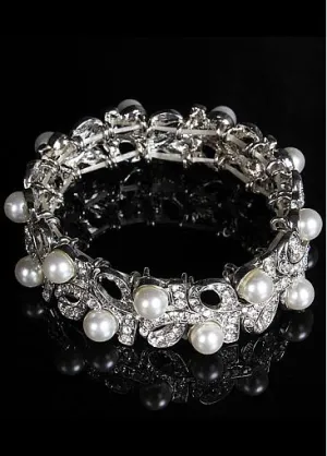 Bracelets With Rhinestones & Pearls Pretty Alloy