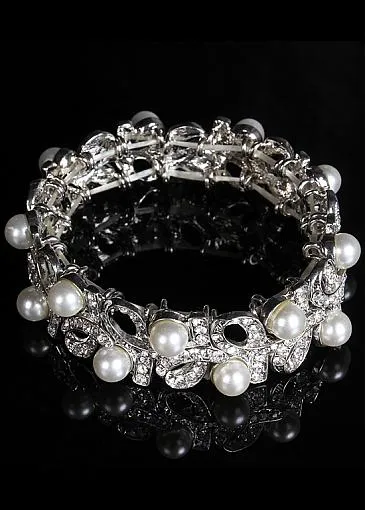 Bracelets With Rhinestones & Pearls Pretty Alloy