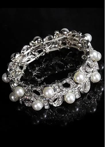 Bracelets With Rhinestones & Pearls Pretty Alloy