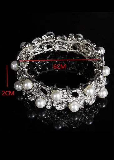 Bracelets With Rhinestones & Pearls Pretty Alloy