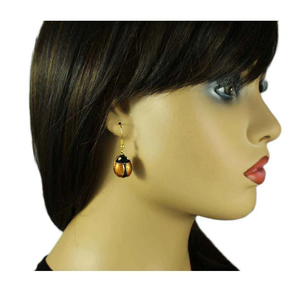 Brown Ladybug with Black Head Dangling Pierced Earring - PT710EB