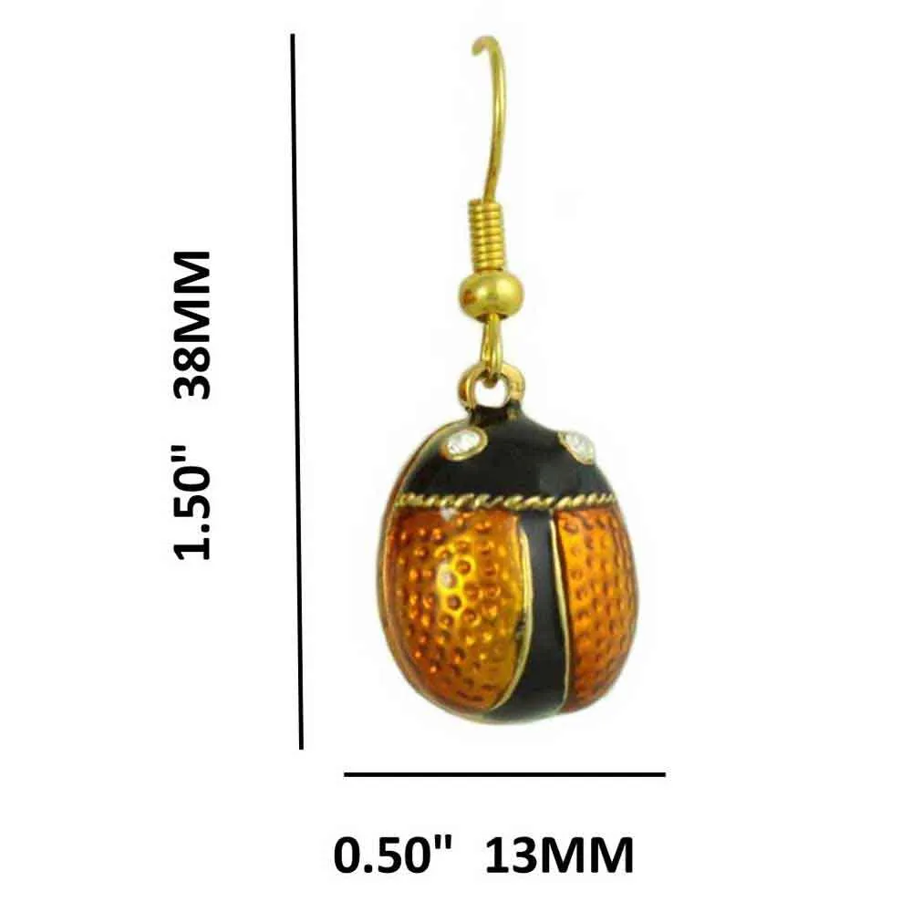 Brown Ladybug with Black Head Dangling Pierced Earring - PT710EB