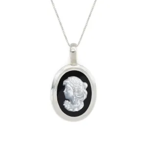 Cameo Necklace  - Lady Vintage Necklace - Real Mother of Pearl Pendant